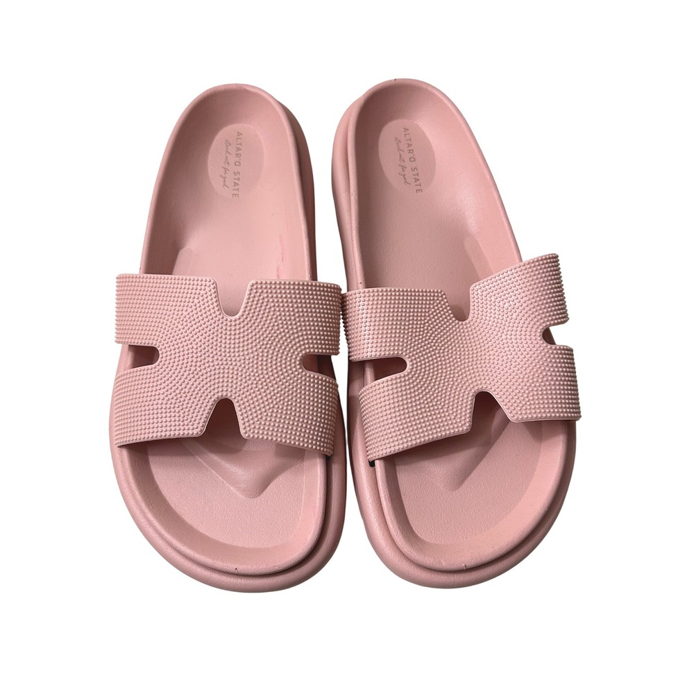 Altar'd State Womens Pink Rubber H-Strap Slide Sandals Platform Size 8